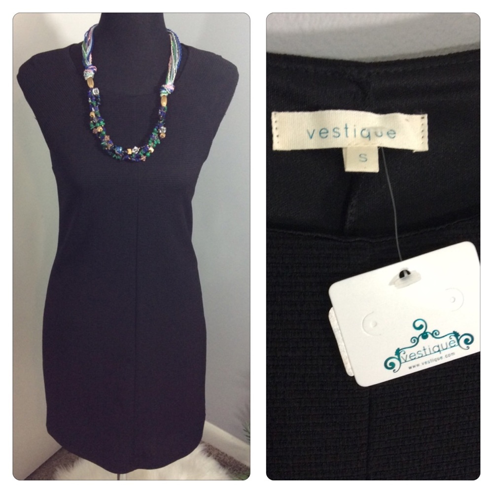 NWT Ribbed Black Dress BodyCon S Vestique - Picture 2 of 10